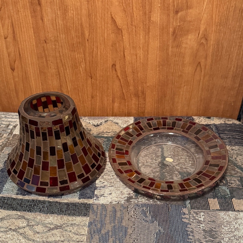 Mosaic Glass Candle Holder Set